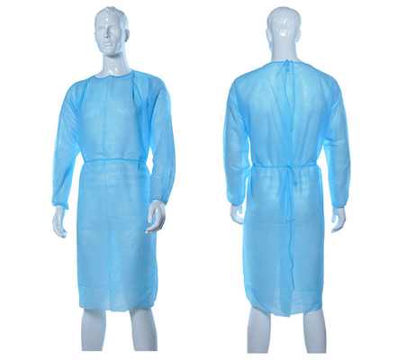 Soft PP Nonwoven Fabric  Isolation Gowns With Elastic Cuffs For Medical Use